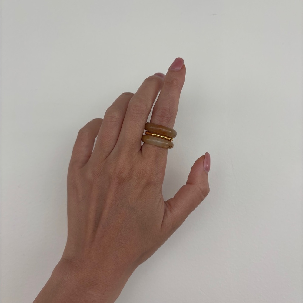 Stone Trilogy Stack Yellow Jade Ring Set Of 3 Ban… - image 5